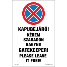 Zsona Kapubejáró Műanyag tábla 160x100 mm információs címke