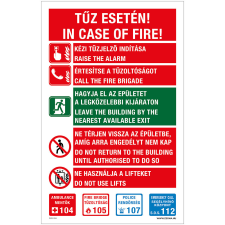 Zsona Tűz esetén teendő Öntapadós matrica 160x250 mm információs címke