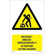 Zsona Vigyázat Emelési sérülésveszély Alumínium tábla 100x160 mm információs címke