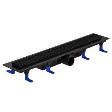  Zuhanyfolyóka egyenes, 600 mm-es LINE rozsdamentes keskeny fedráccsal, fekete (Zuhanyfolyóka egyenes,) építőanyag