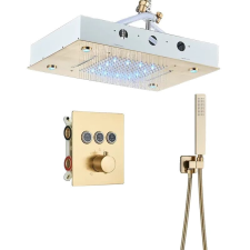  Zuhanykészlet, esőzuhanyfej, kettős fogantyús vezérlés, szálcsiszolt arany C csaptelep