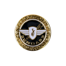  Zündapp alumínium matrica embléma, 64 mm átmérőjű, kerek, fényes arany információs címke