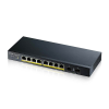 ZyXEL Switch 10x1000Mbps(8xPOE) + 2xGigabit SFP, Fémházas Menedzselhető (8GbE port), GS1900-10HP-EU0102F